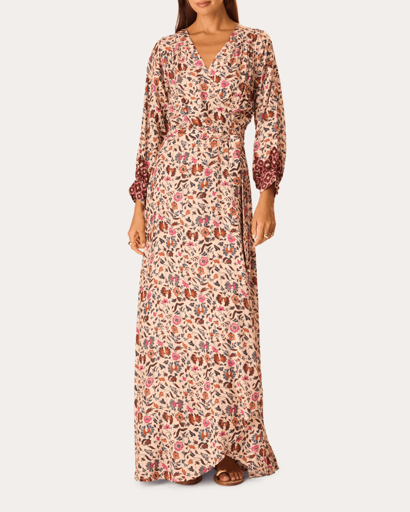 Natalie Martin Women's Kate Floral Gathered Wrap Maxi Dress in Neutral Rayon