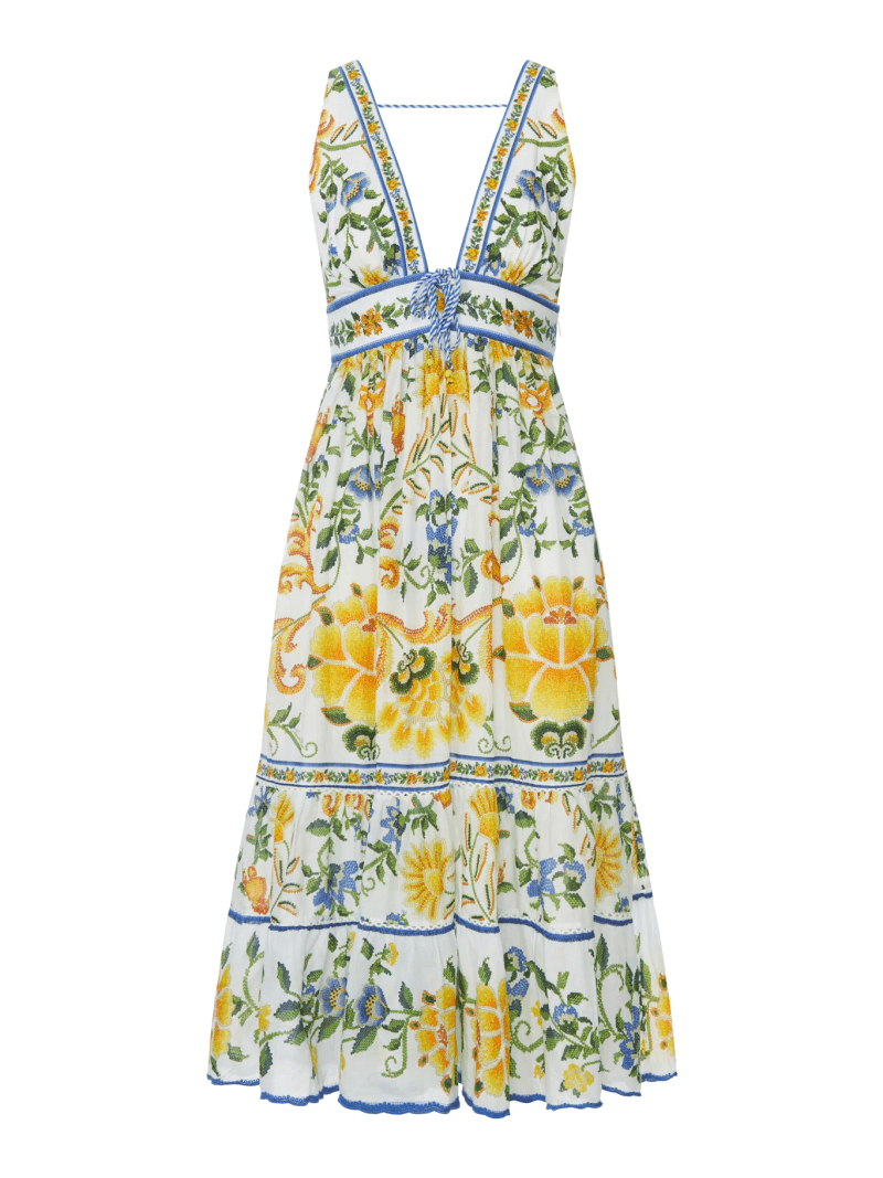 LONG DRESS WITH FLORAL PRINT AND DEEP V-NECK - Farm Rio - Woman