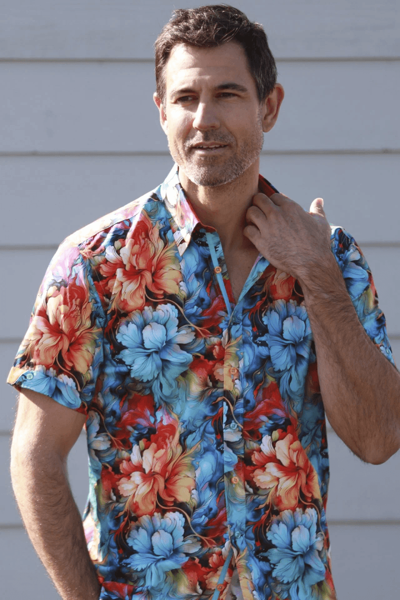 LIQUID FLORAL PRINT SHORT SLEEVE SHIRT