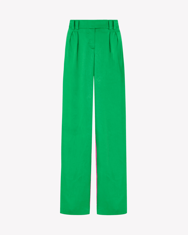 Crinkled Satin Boyfriend Trouser - Classic Green