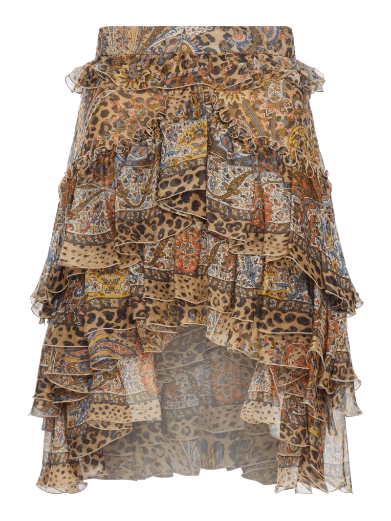 PAISLEY AND ANIMAL PRINT SILK RUFFLED MINI SKIRT - Etro - Woman