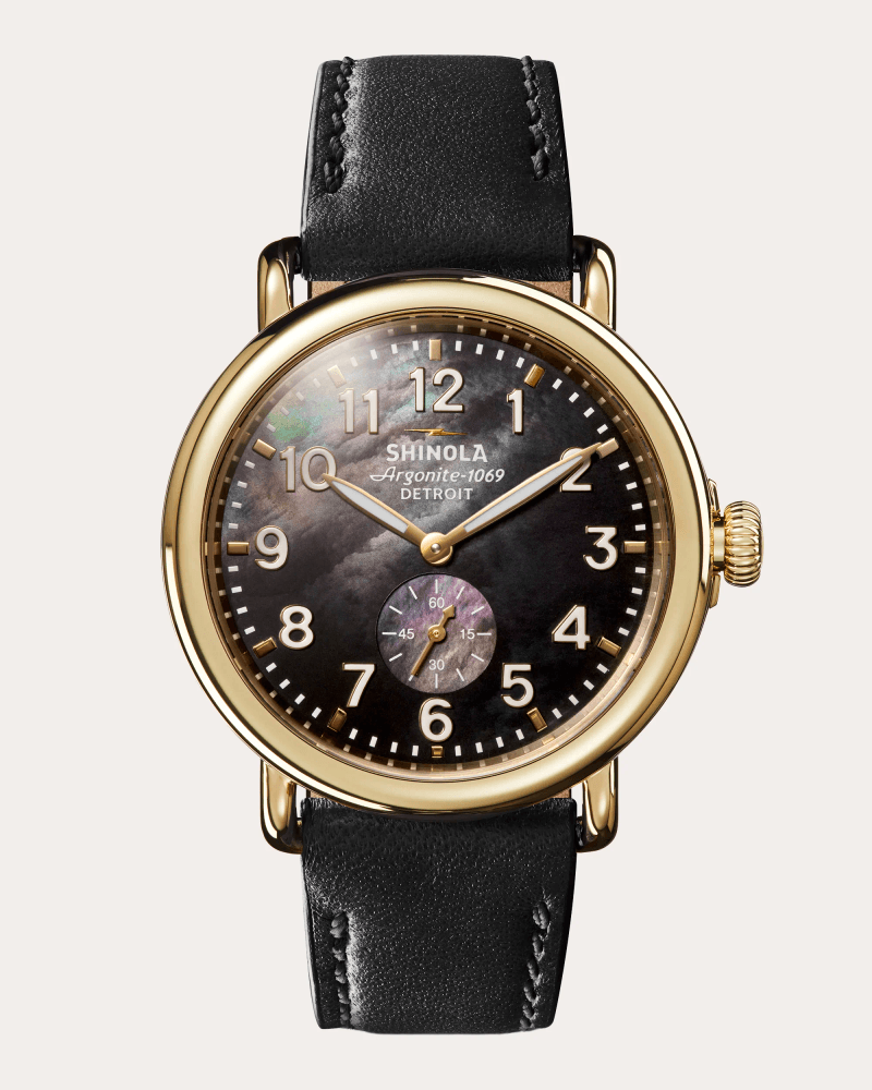 Shinola Women's Mother of Pearl Runwell 41mm Sub-Second Watch in Black Mother Of Pearl Leather