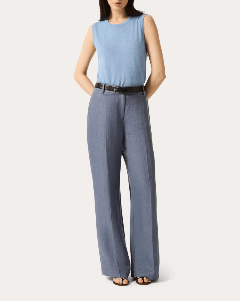 Argent Women's Fine Knit Wool-Silk Sleeveless Top in Blue Wool/Silk