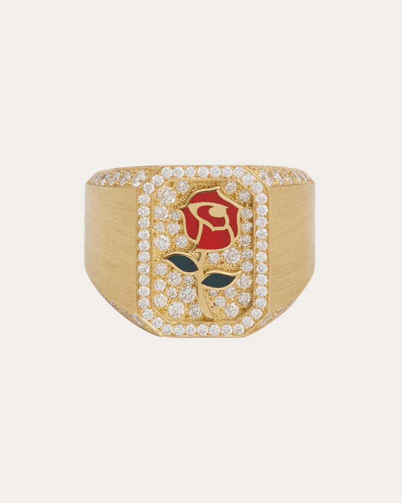 MYSTERYJOY Women's Diamond & 18k Gold Rose Antique Signet Ring in Yellow Gold