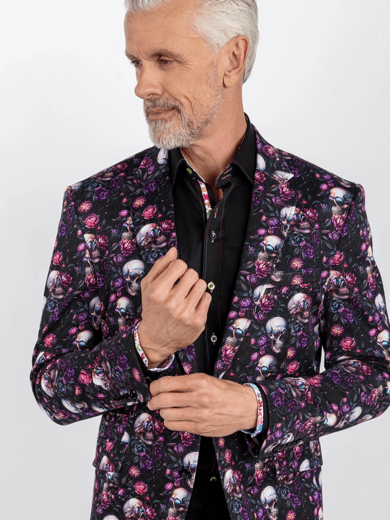 SKULL & FLORAL PRINTED FITTED JACKET