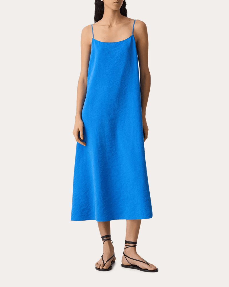 Theory Women's Relaxed Silk Slip Dress in Blue Silk/Nylon