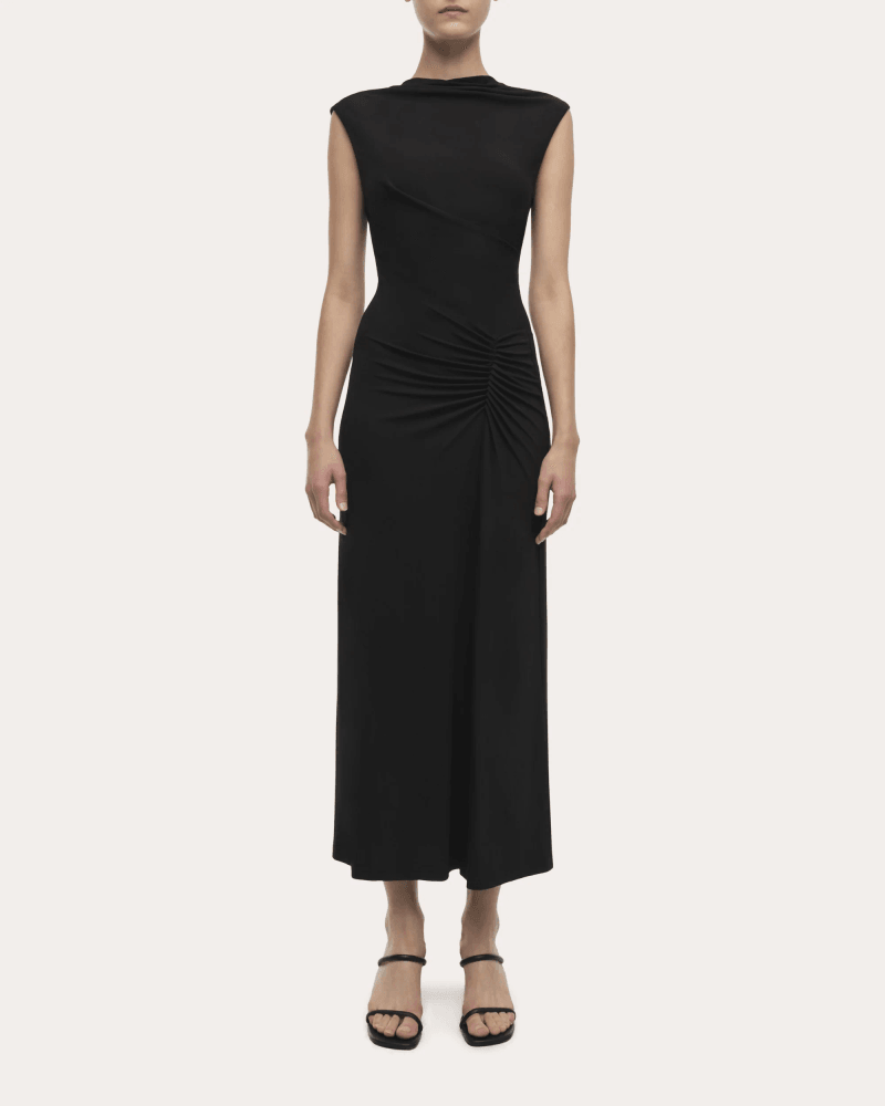 SIMKHAI Women's Acacia Jersey Draped Maxi Dress in Black Rayon/Spandex