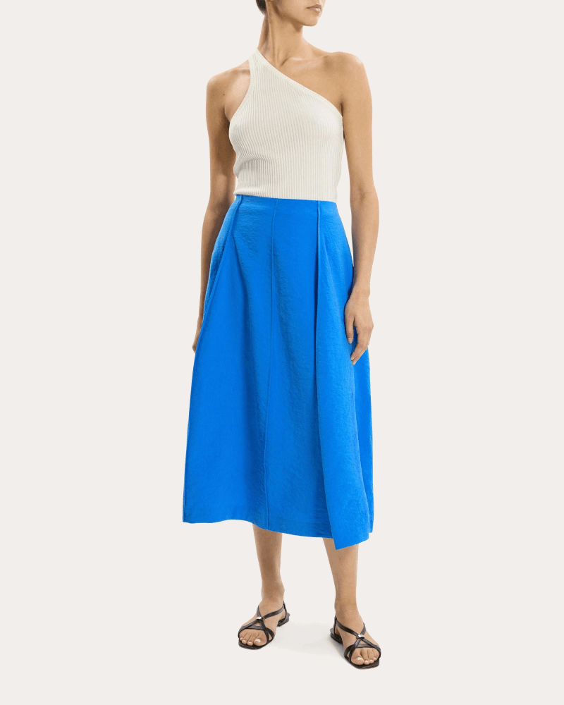 Theory Women's Relaxed Silk Curved Parachute Skirt in Blue Silk/Nylon