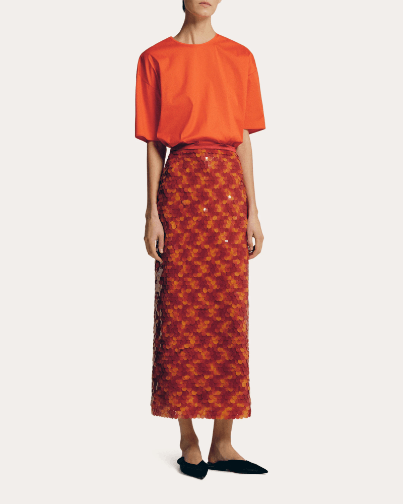 SEV Women's Poplin Boxy T-Shirt in Orange Cotton/Elastane/Polyamide