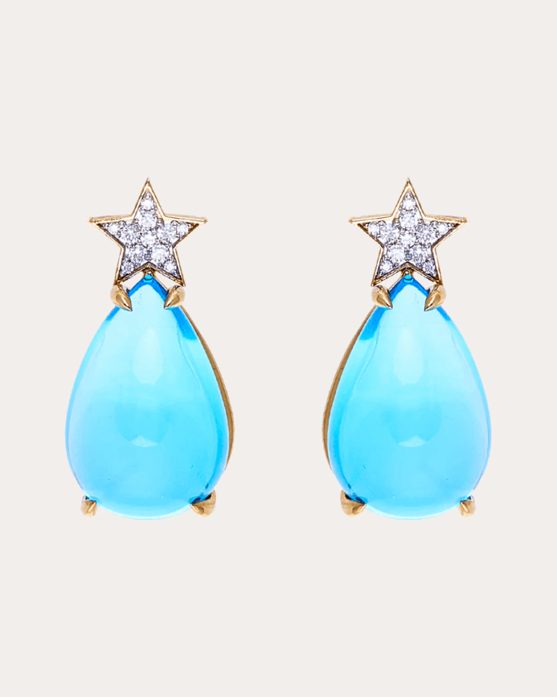 Nelly Rojas Women's Diamond & Blue Topaz Hada One Star Stud Earrings in Swiss Blue Topaz 18K Gold
