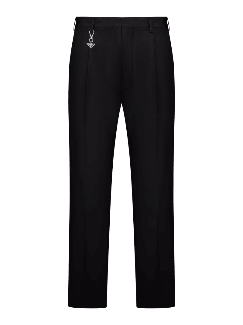 COTTON TROUSERS WITH ENAMELED METAL TRIANGLE LOGO - Prada - Man