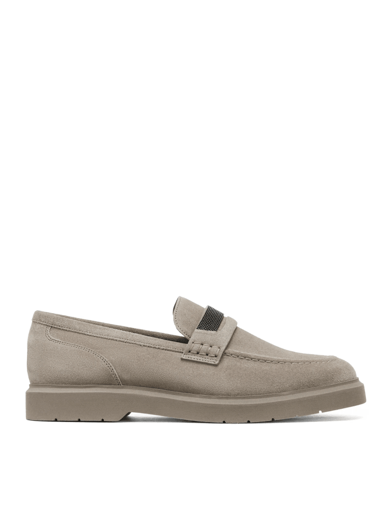 SUEDE PENNY LOAFERS WITH JEWEL APPLIQUE - Brunello Cucinelli - Woman