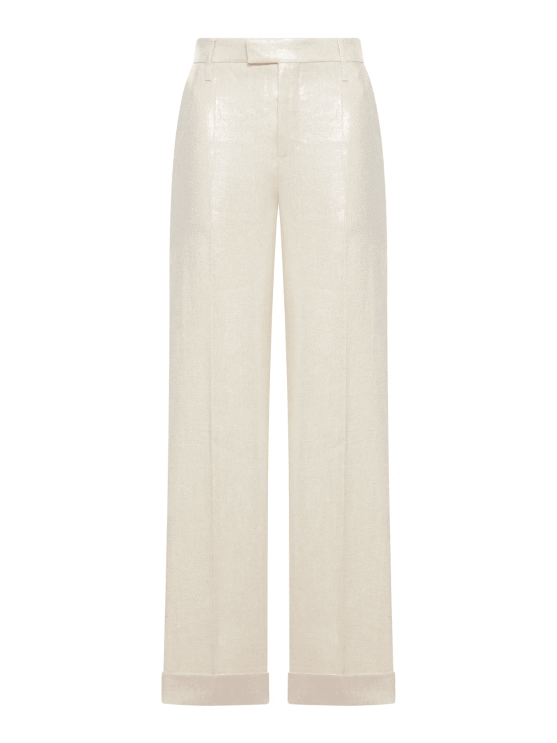 WIDE-LEG TAILORED LINEN TROUSERS - Brunello Cucinelli - Woman