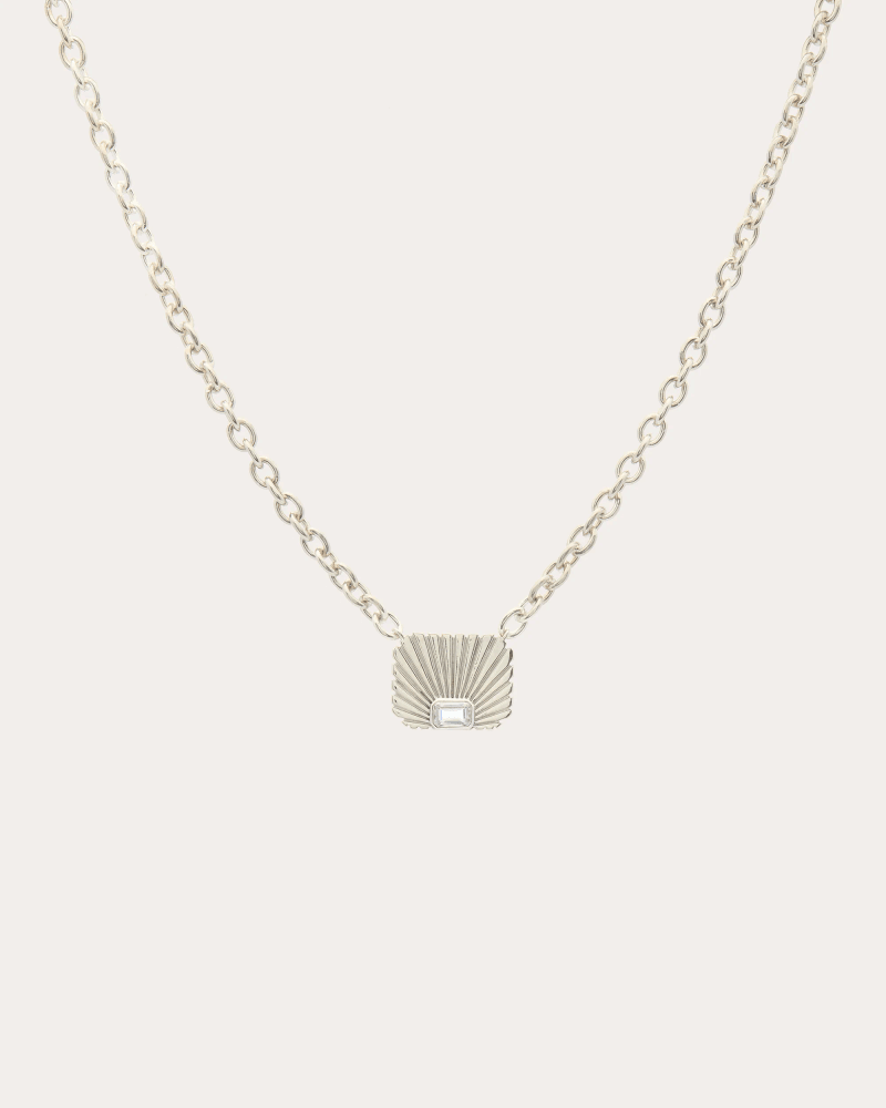 Wyld Box Women's White Topaz Ray of Light Solitaire Necklace in Silver Rhodium-Plated Sterling Silver