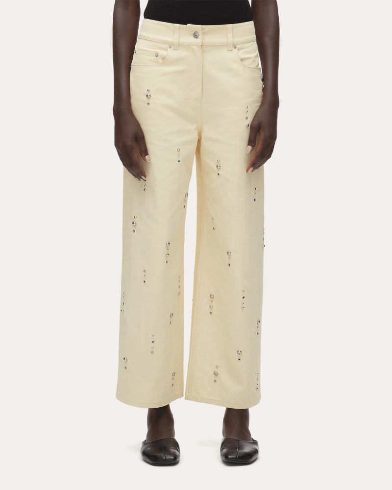 3.1 Phillip Lim Women's Studded Twill Wide-Leg Pants in Neutral Cotton/Viscose