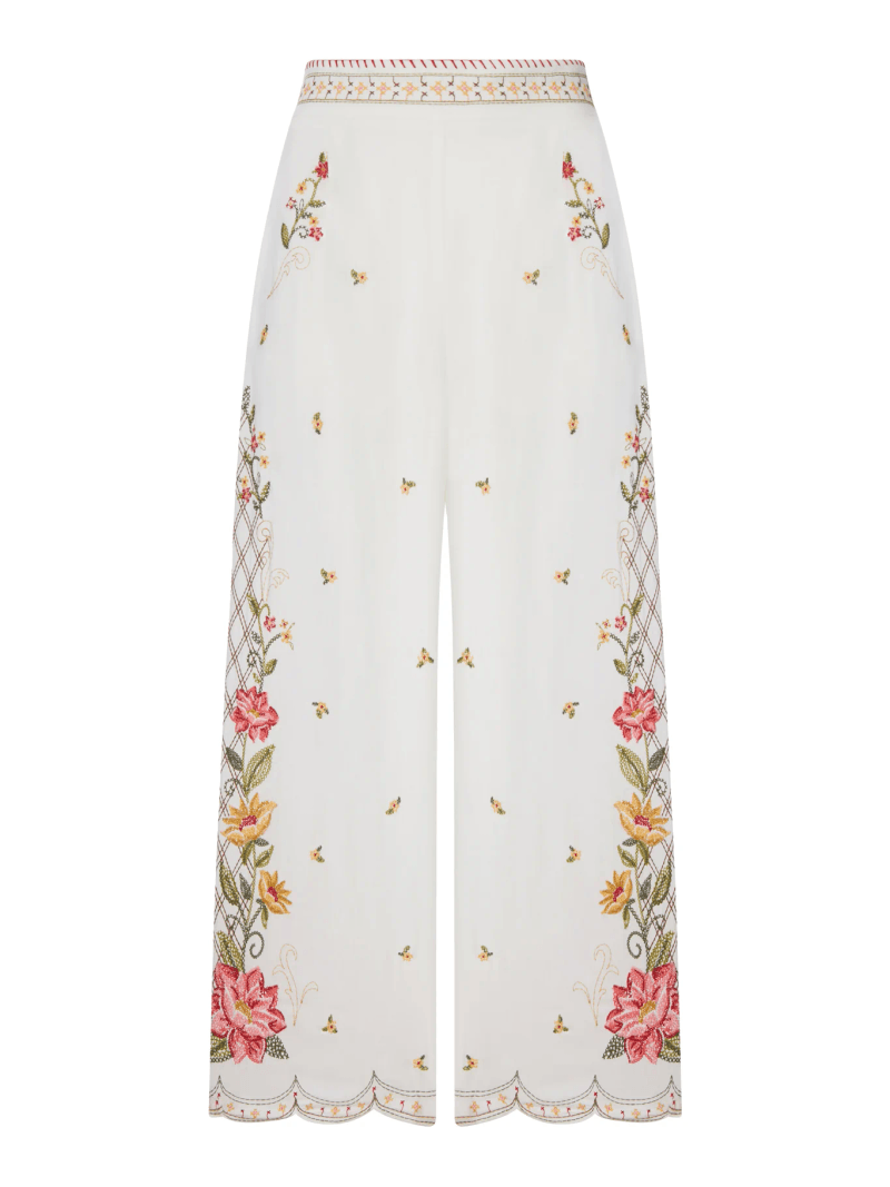 PALAZZO TROUSERS WITH FLORAL EMBROIDERY - Farm Rio - Woman