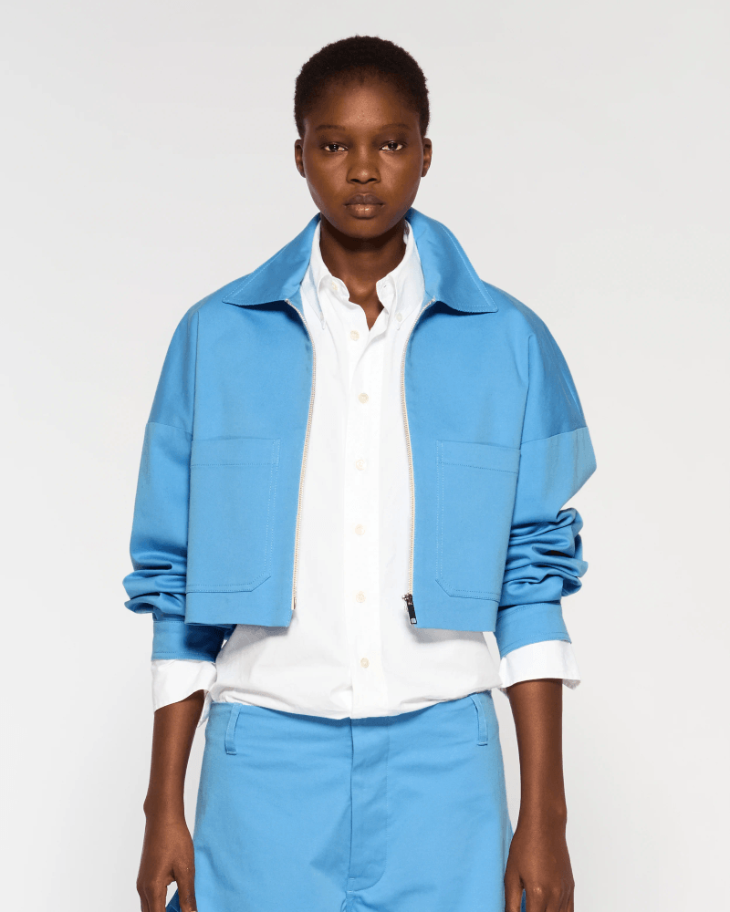 Cotton Gabardine Dropped Shoulder Jacket - Cornflower Blue