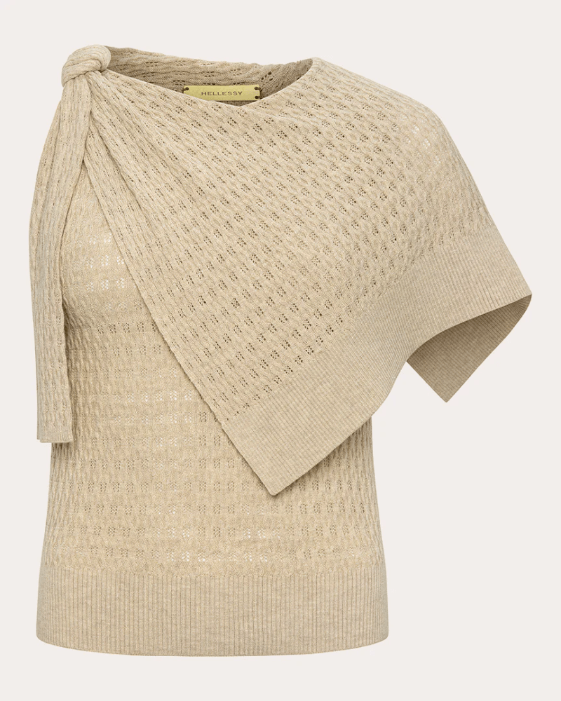 Hellessy Women's Dove Knit Knotted Cape Asymmetric Top in Neutral Wool/Viscose/Nylon