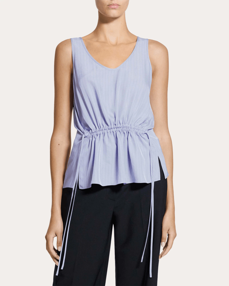 Theory Women's Washed Twill Stripe Drawstring Tank Top in Purple Rayon/Acetate