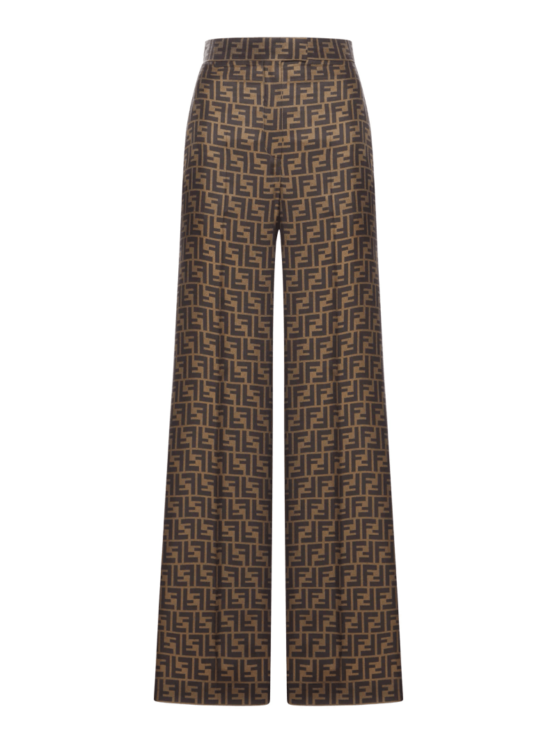 BROWN FF TWILL TROUSERS - Fendi - Woman