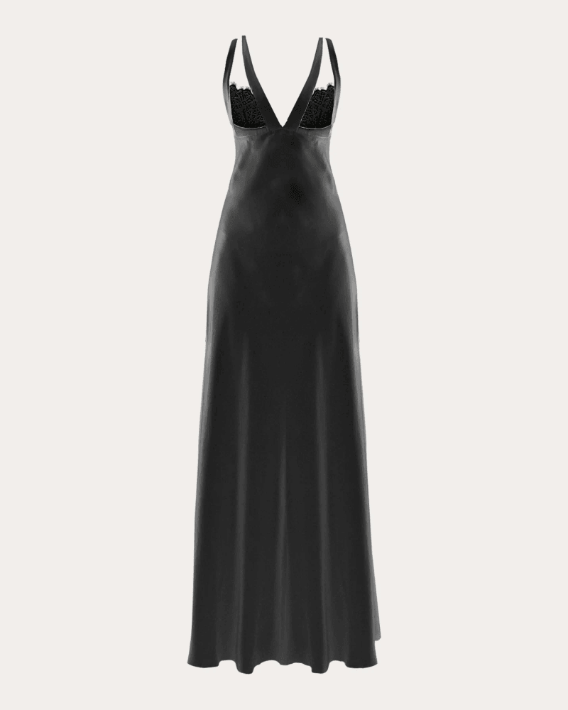 ROMUṠE Women's Eva Silk Lace Cutout Slip Maxi Dress in Black Silk/Cotton/Polyester