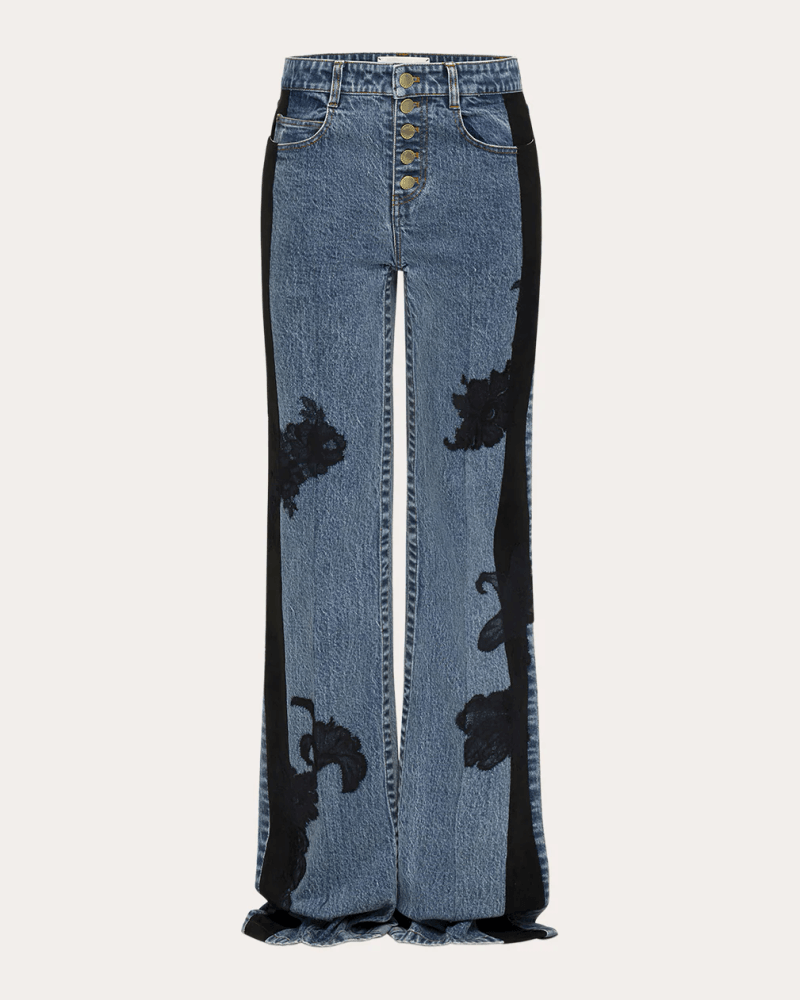Hellessy Women's Zion Embroidered Lace Straight-Leg Jeans in Black Cotton/Denim/Elastane