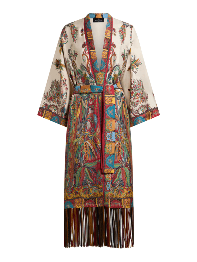 SILK DUSTER COAT WITH FRINGES AND PAISLEY FOLIAGE PRINT - Etro - Woman