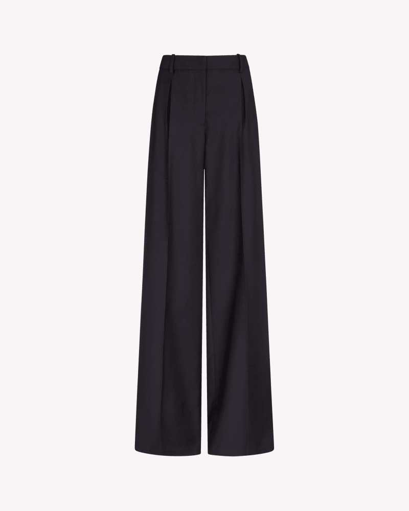 Wool Inverted Pleat Trouser - Navy Blue