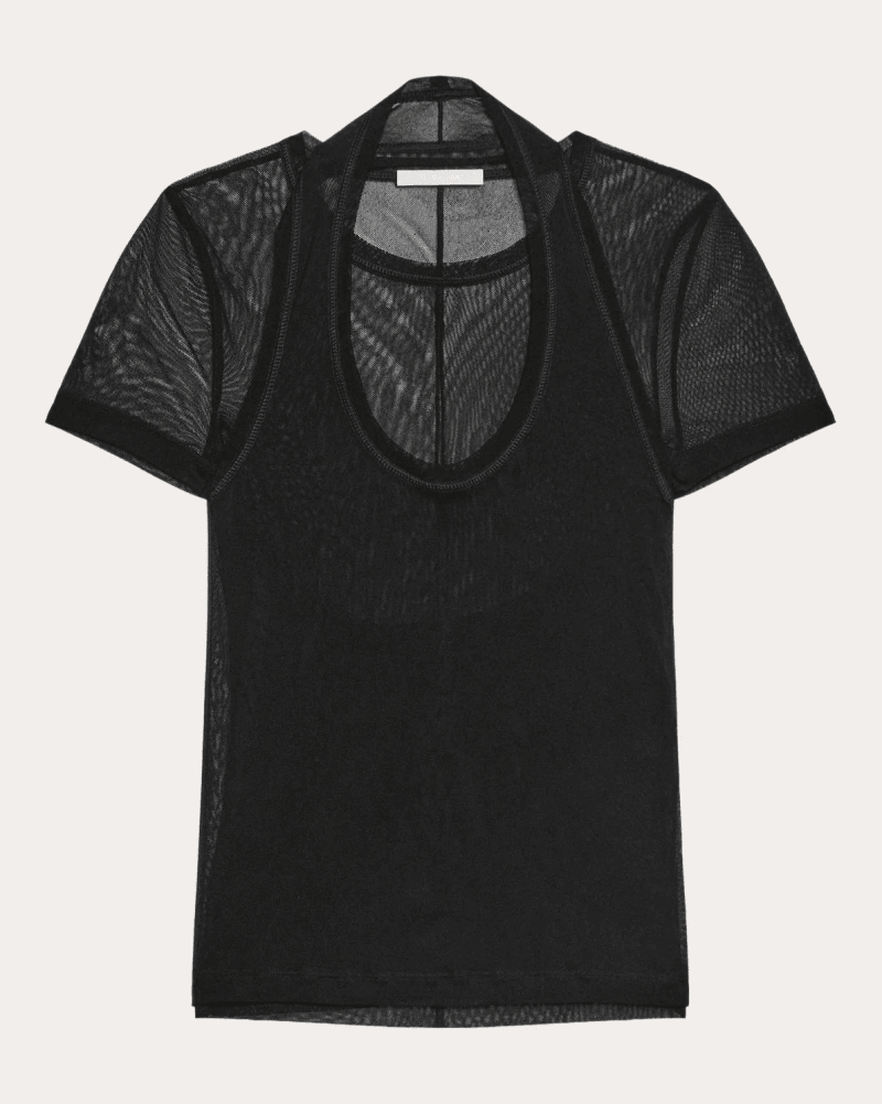 Helmut Lang Women's Sheer Mesh Layered Baby T-Shirt in Black Mesh/Polyamide