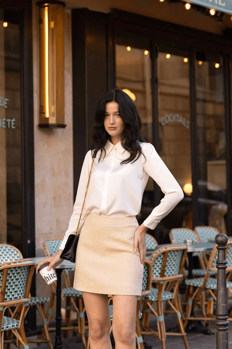 Gaâla Paris Minijupe en tweed de coton avec fermeture éclair Ayla