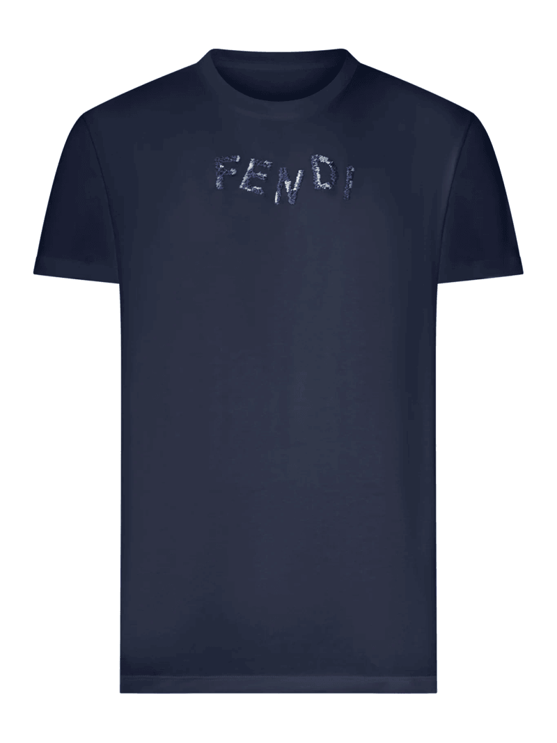BLUE COTTON T-SHIRT WITH FRONT LOGO - Fendi - Man
