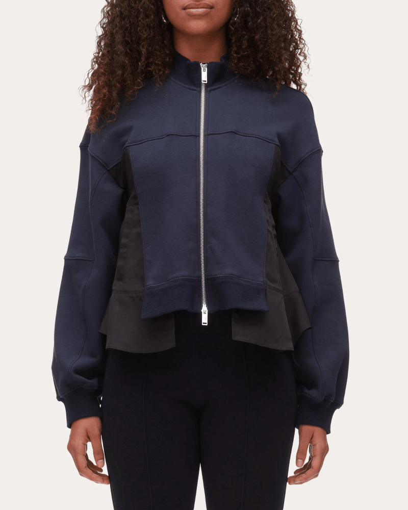 3.1 Phillip Lim Women's French Terry Ripstop Combo Zip Track Jacket in Blue Cotton/Nylon