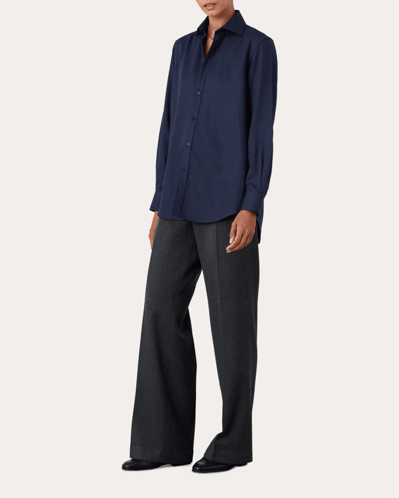 With Nothing Underneath Women's The Boyfriend Tencel Shirt in Navy