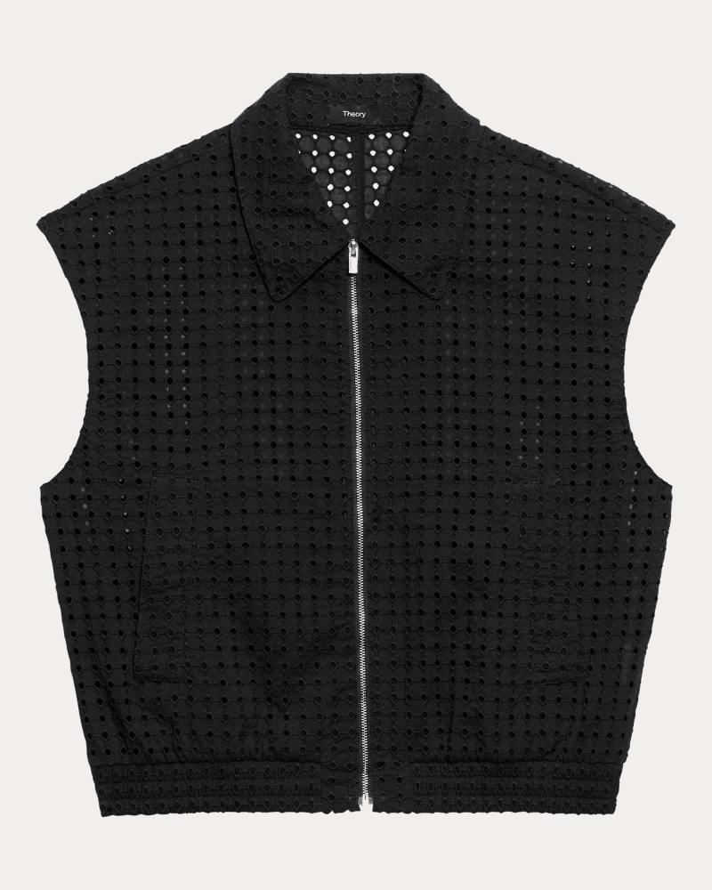 Theory Women's Embroidered Eyelet Cotton Zip Vest in Black
