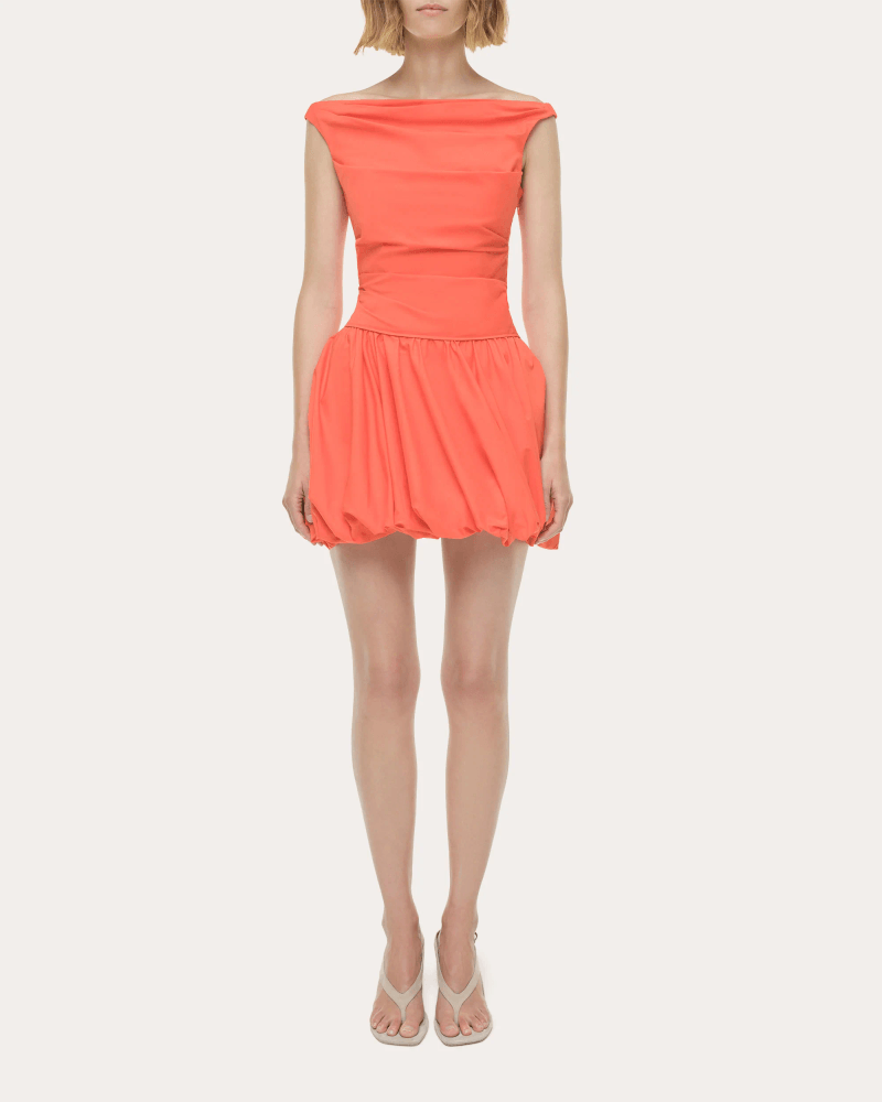 SIMKHAI Women's Salina Poplin Boatneck Bubble Mini Dress in Orange Cotton/Polyester