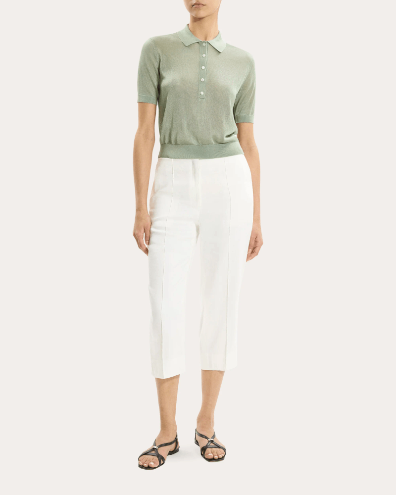 Theory Women's Linen Twill Slit Capri Pants in White Linen/Viscose/Elastane