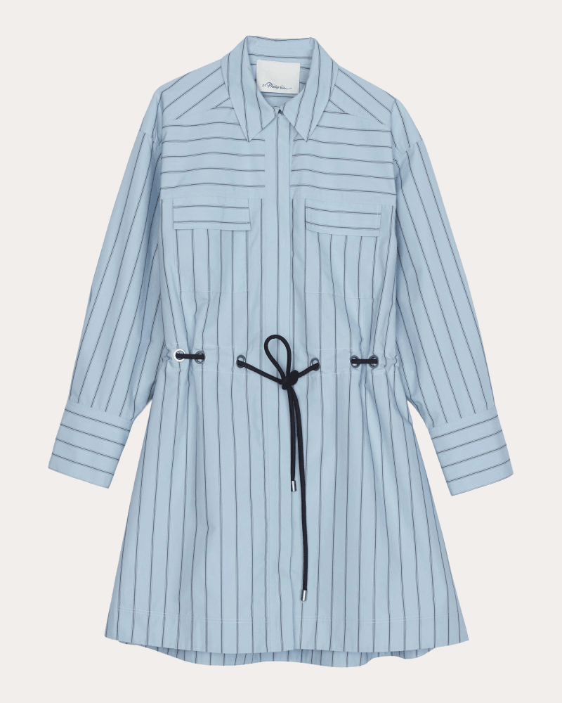 3.1 Phillip Lim Women's Stripe Poplin Belted Mini Shirt Dress in Blue Cotton/Polyester