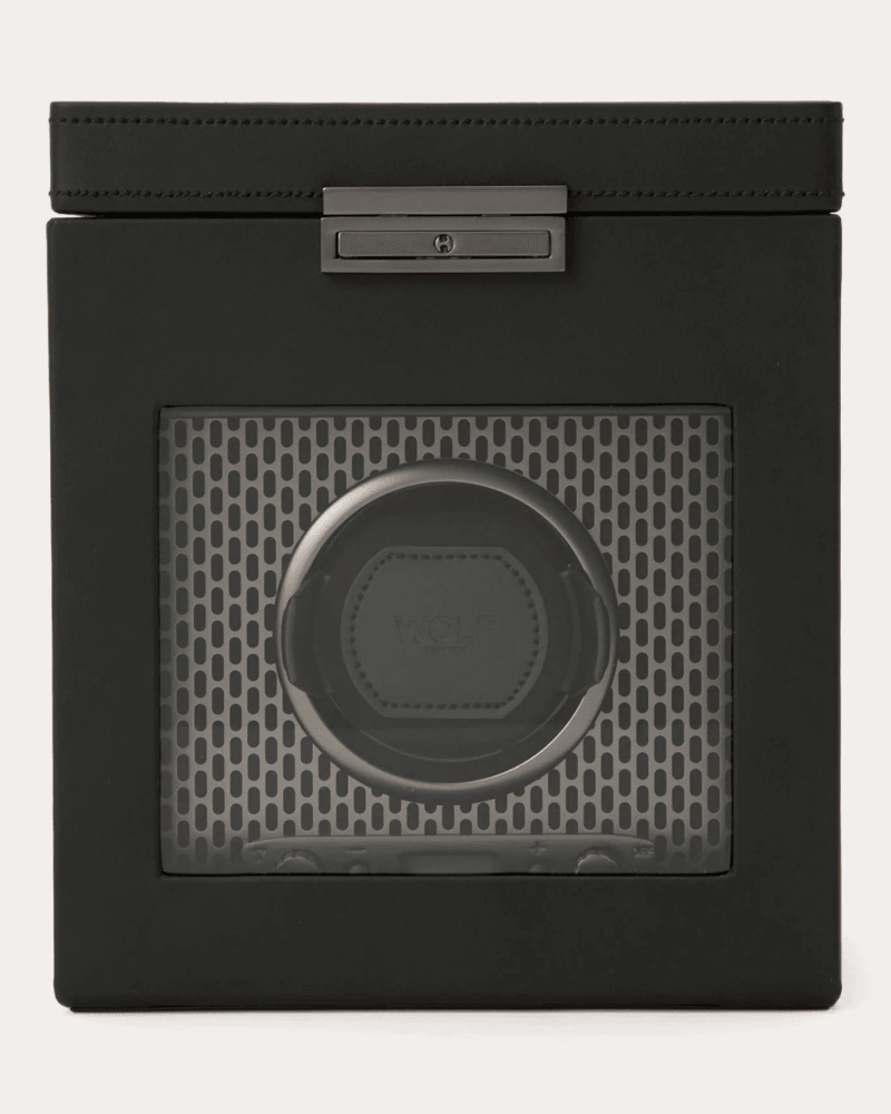 WOLF Women's Axis Single Watch Winder Storage Case in Powder Coat Suede/Leather