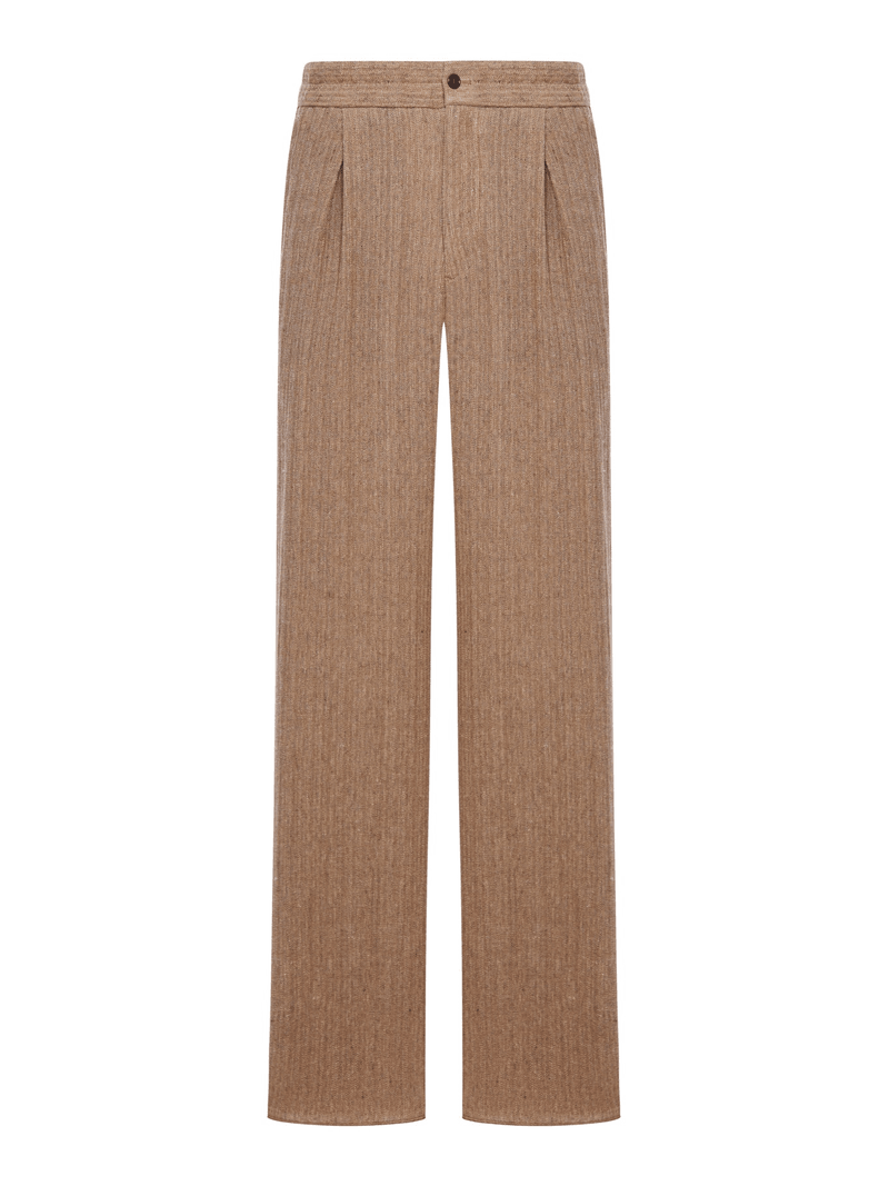 SINGLE-PLEATED TROUSERS IN MOULINÉ JACQUARD LINEN - Giorgio Armani - Man