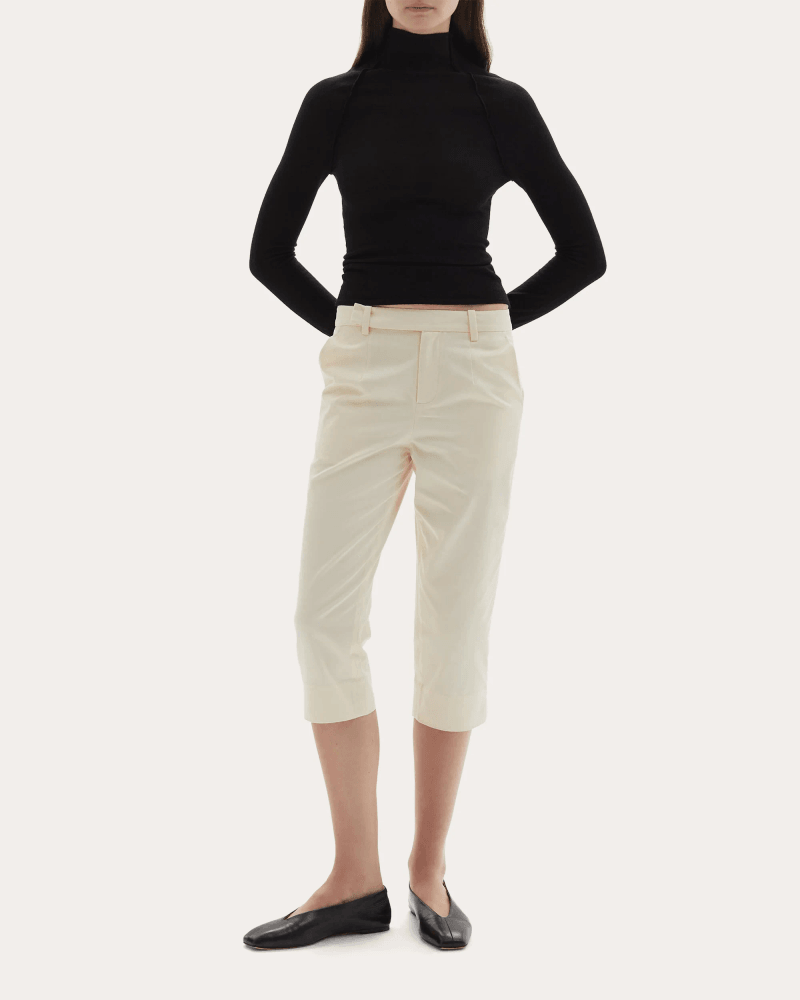 JOAEN Women's Sara Cotton Mid-Rise Capri Pants in White Cotton/Viscose