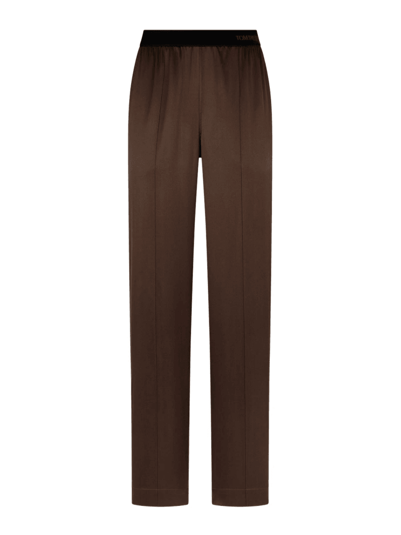 BROWN STRETCH SILK SATIN TROUSERS - Tom Ford - Woman