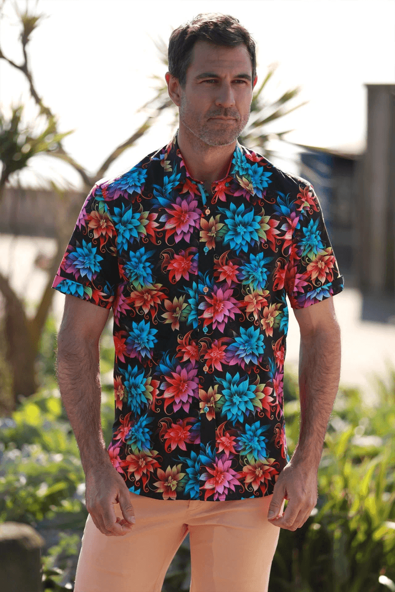 DIGITAL FLORAL PRINTED SHORT SLEEVE SHIRT
