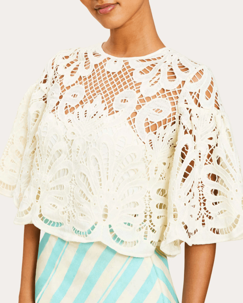 Mestiza Women's Marianna Scalloped Lace Crop Top in White Nylon/Elastane/Polyester