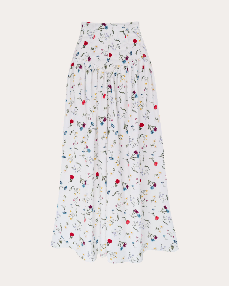 Azeeza Women's Noora Floral Cotton Poplin Gathered Midi Skirt in Multi Floral