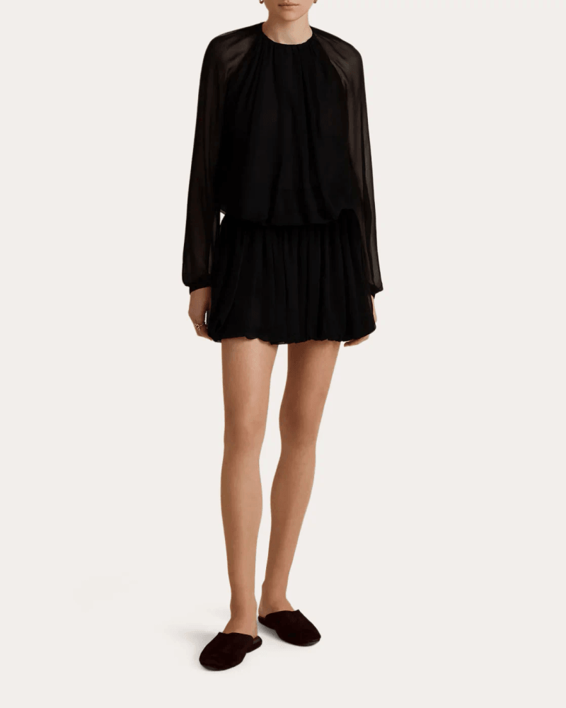 Marina Moscone Women's Silk Chiffon Gathered Long-Sleeve Blouse in Black