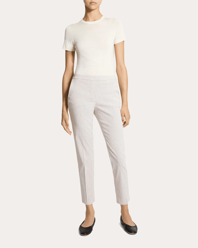Theory Women's Treeca Textured Linen Cropped Pull-On Pants in Neutral Linen/Viscose/Elastane