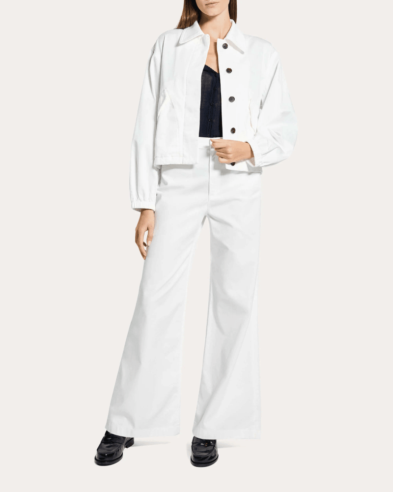 Theory Women's Relaxed Cotton Flyer Blouson Jacket in White Cotton/Tencel/Lyocell