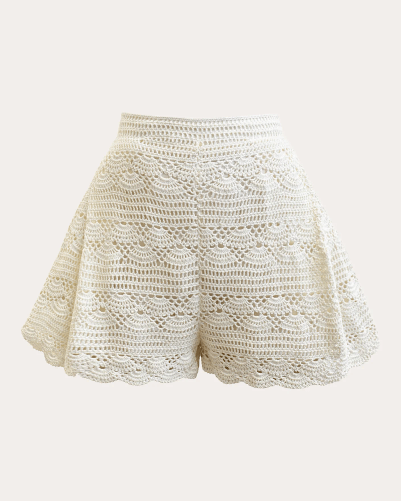 Andrea Iyamah Women's Muna Crocheted Flare Shorts in White Cotton/Viscose/Nylon