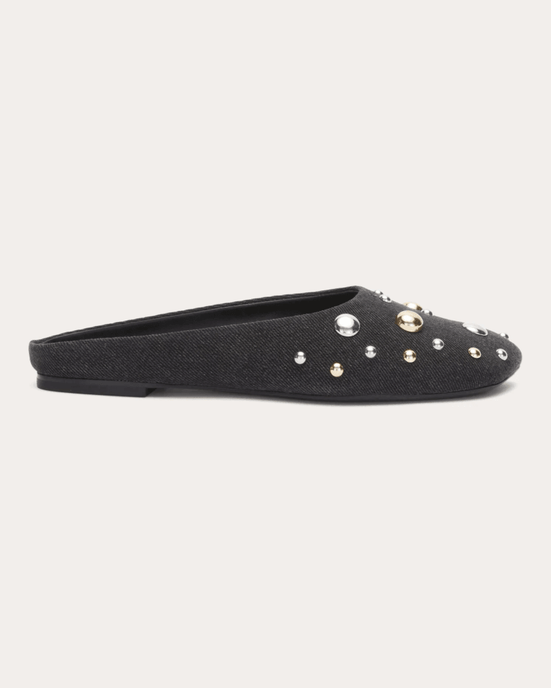 3.1 Phillip Lim Women's ID Studded Flat Mule in Black Leather/Cotton/Viscose