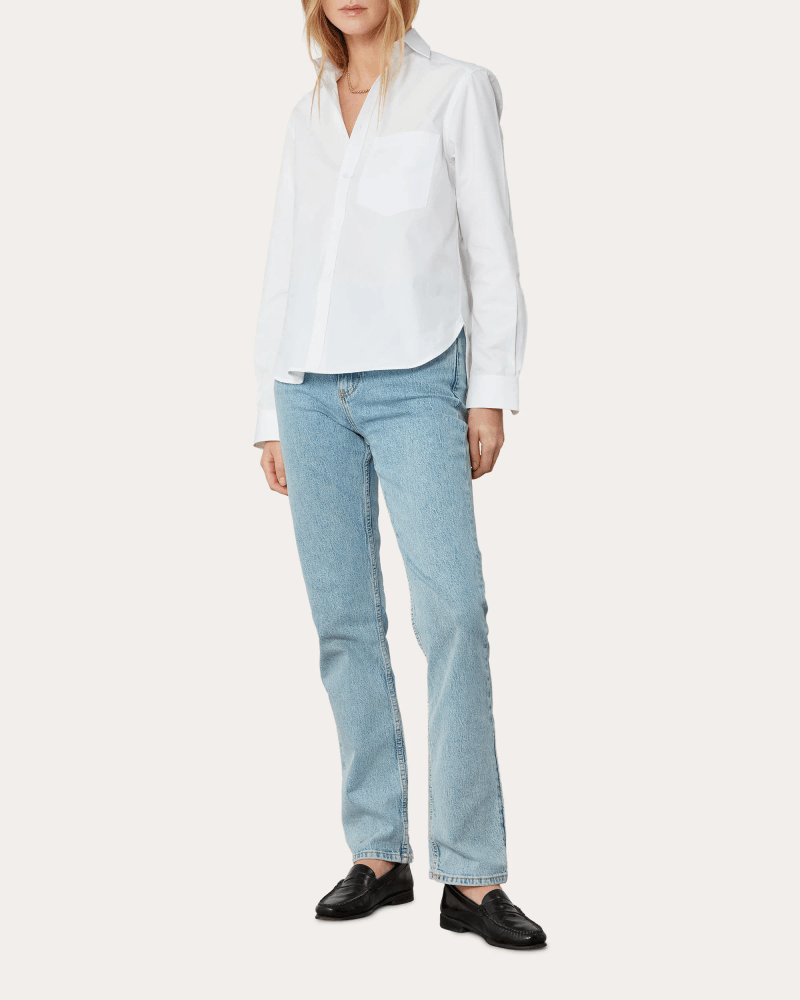 With Nothing Underneath Women's The Classic Organic Poplin Shirt in White Cotton/Denim